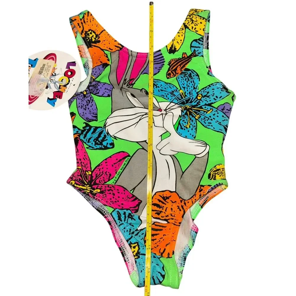 NWT 2T Vintage 90s Warner Brothers Bugs Bunny & Daffy Duck One piece Swimsuit